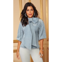 Denim Bow Blouse, , large