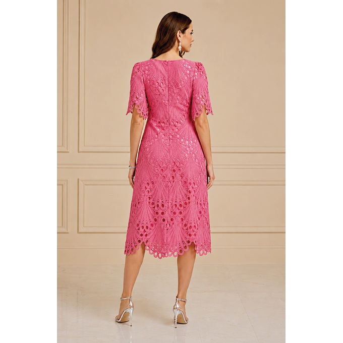 Malisa Allover Lace Women's Dress with Scallop Edging, Berry Pink, large