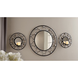 Round Gem Mirror & 2 Round Gem Mirrored Sconces - Buy All and Save, , large