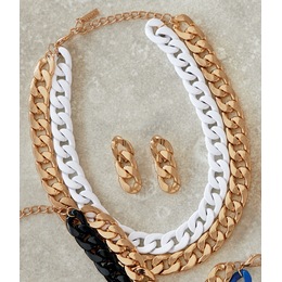 Color &amp; Goldtone Links Necklace and Earring Set, , large