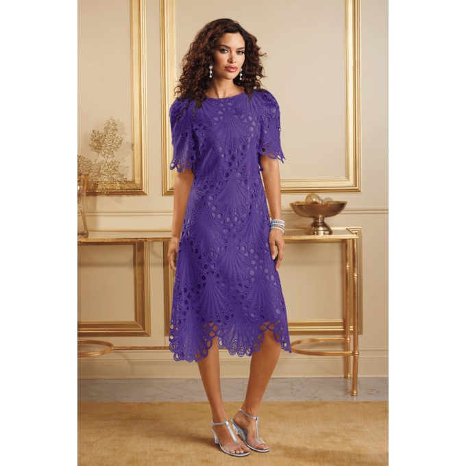 Malisa Allover Lace Women's Dress with Scallop Edging, , large