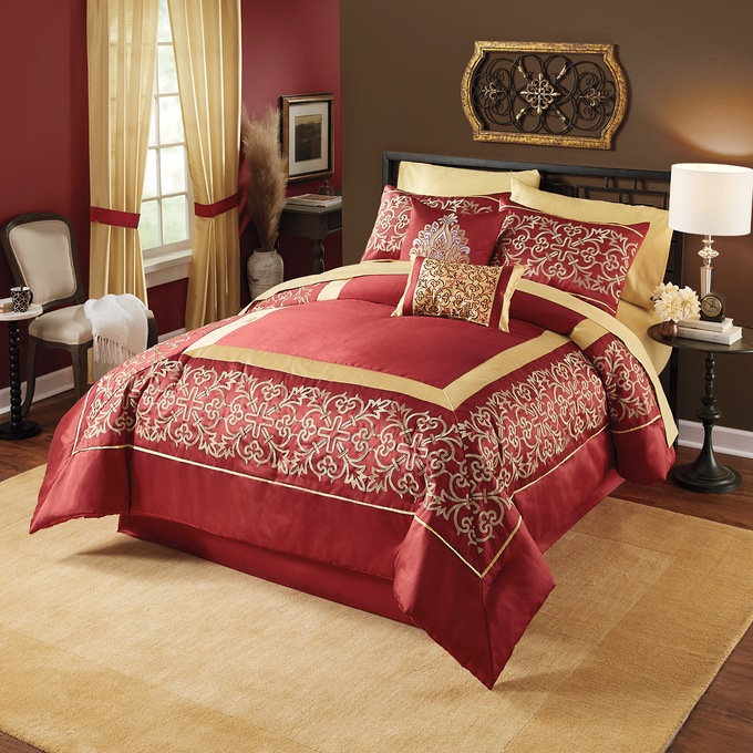 Asilah 10-Piece Embroidered Bedding Set and Window Treatments, , large