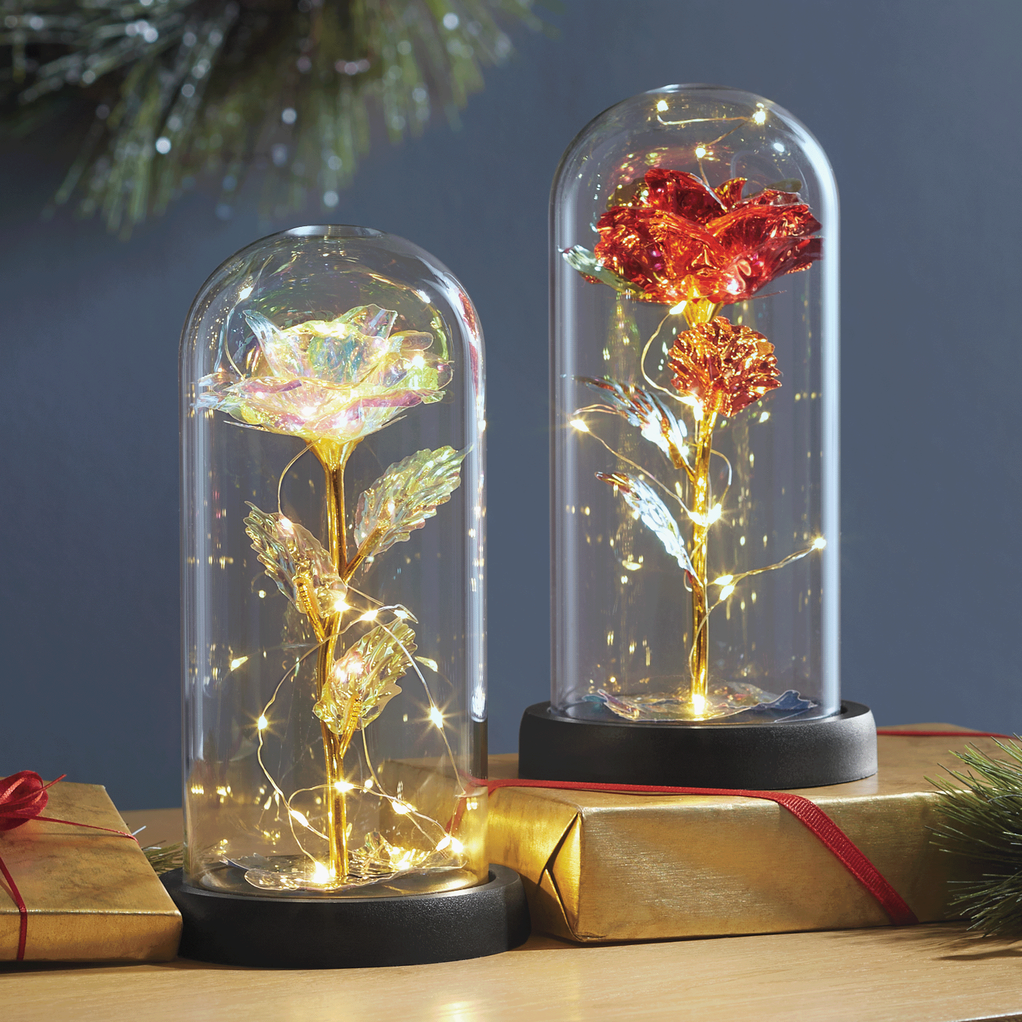 Multicolor Lit Flower in Cloche, , large
