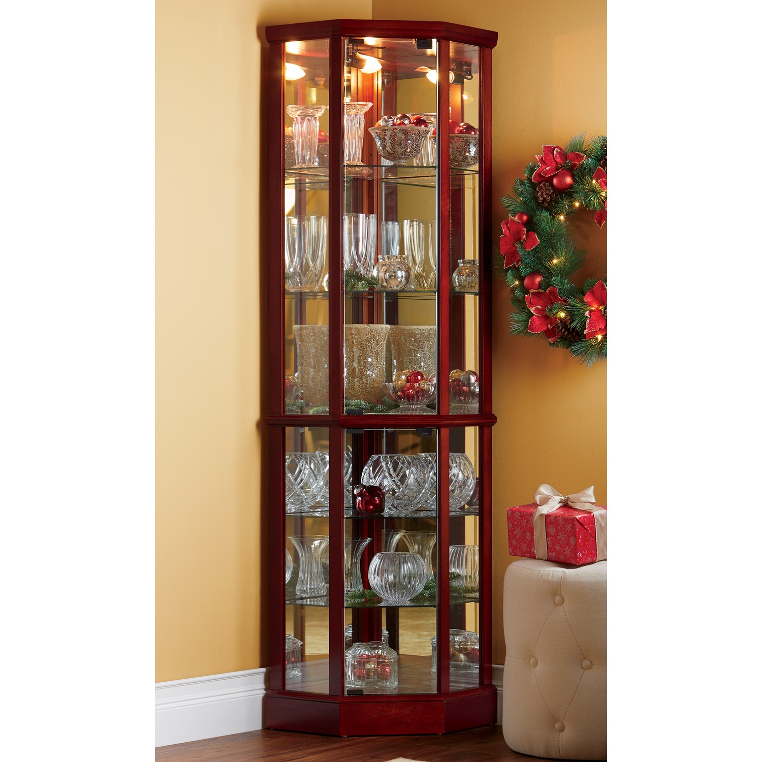Tessa Lighted Corner Curio Midnight Velvet