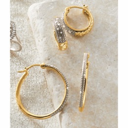 Diamond 2-Pair Wide/Thin Hoop Set, , large
