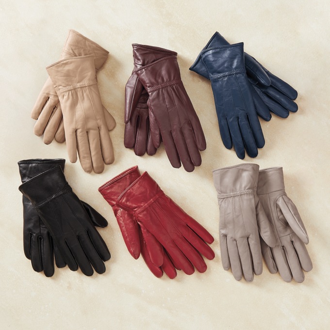 Classic Cinched Leather Gloves, , large