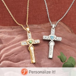 Personalized Birthstone Cross Necklace, , large