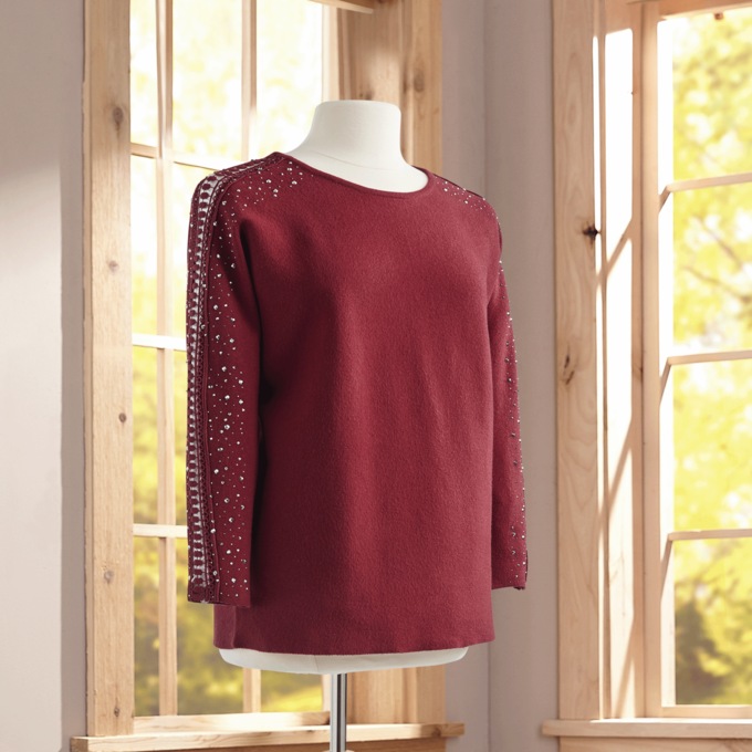 Rhinestone Trim Sweater, , large