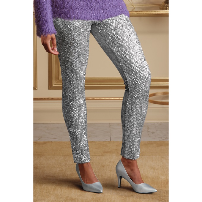 Lucinda Sequin Legging, Silver, large