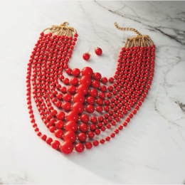 Color Bead Multi-Strand Necklace &amp; Earring Set, , large
