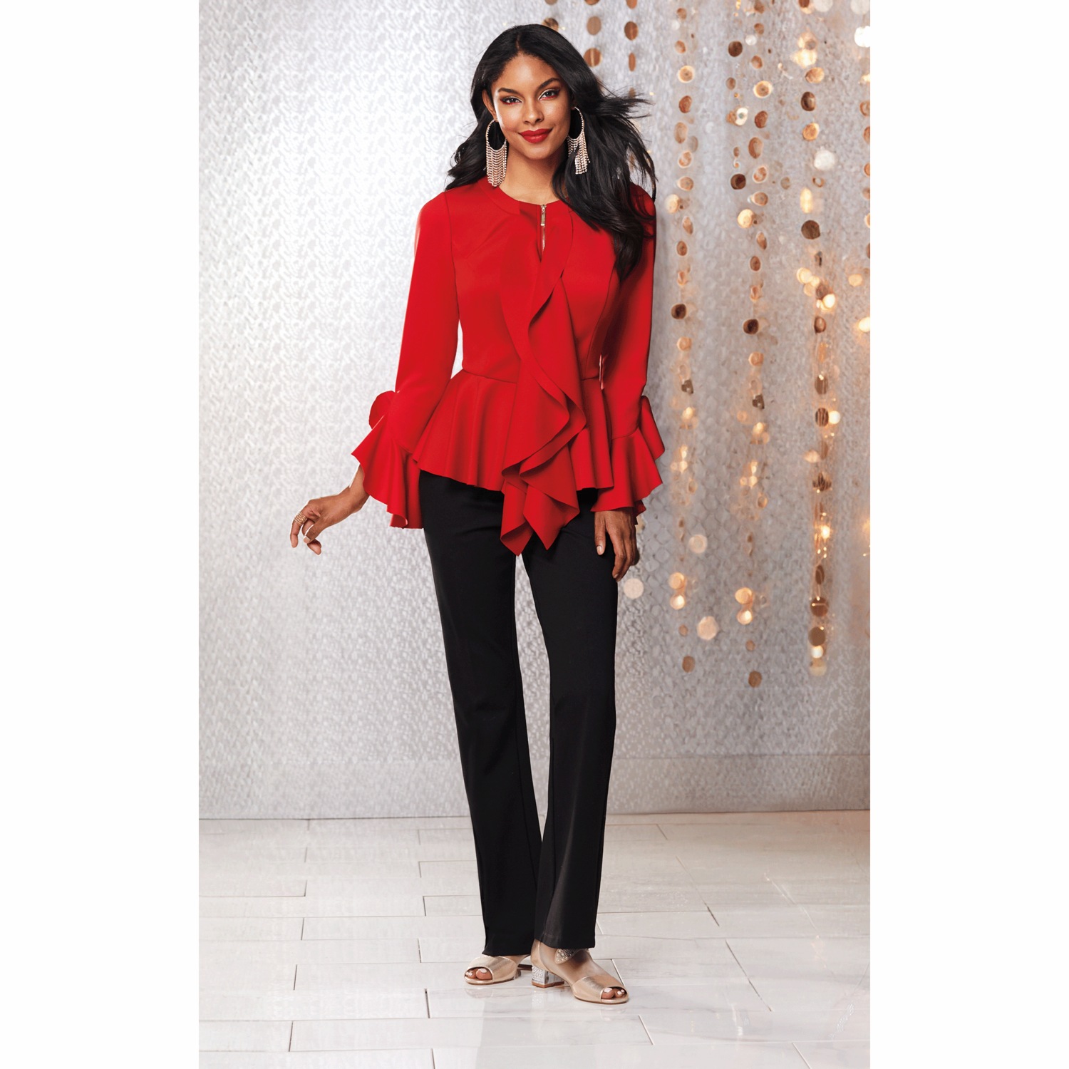 Darcy Zip-Up Ruffles Jacket for Women with Peplum | Midnight Velvet