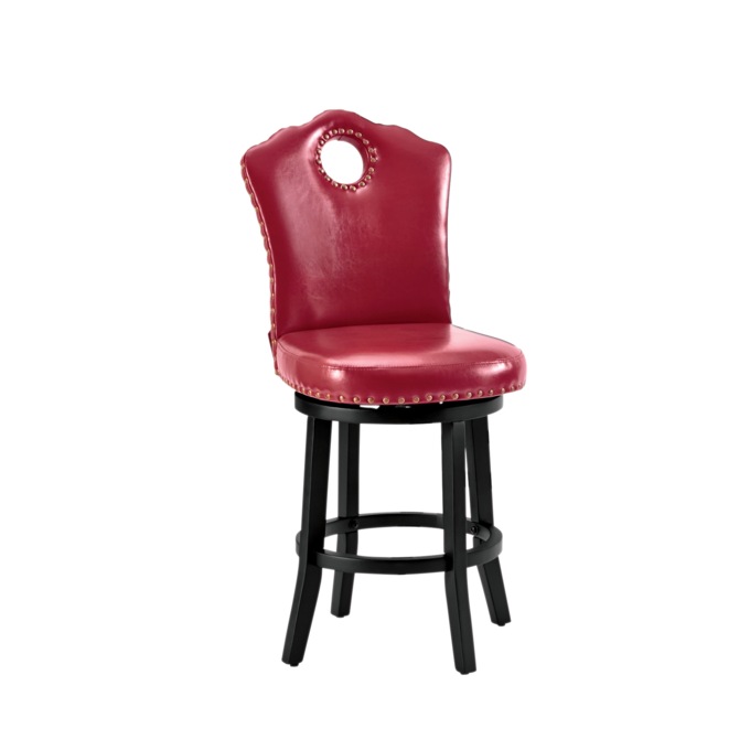 Faux-Leather Nailhead Dining Chair with Elegant Scalloped Back, , large