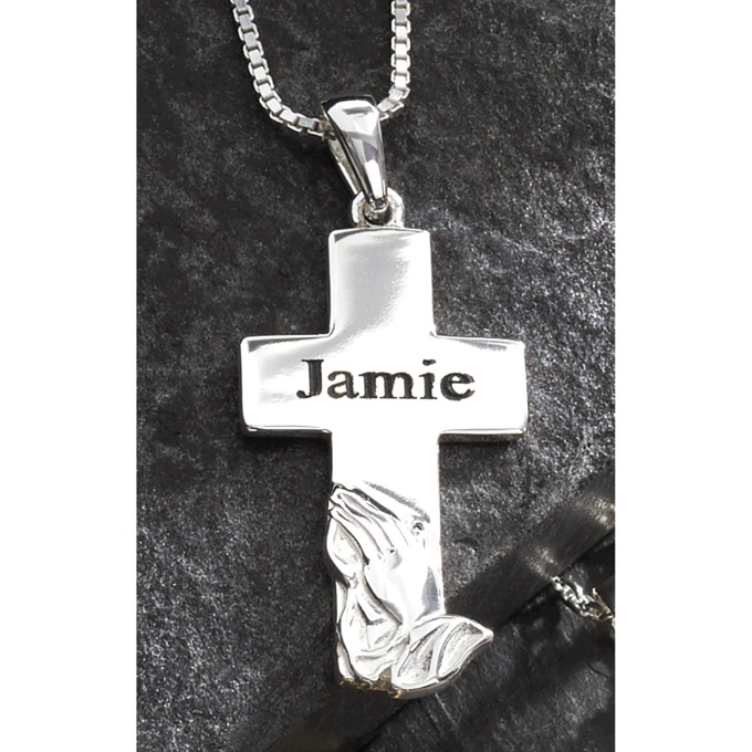 Name Cross Praying Hands Pendant, , large