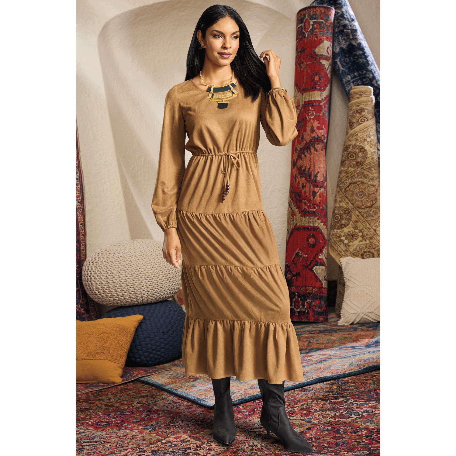 faux suede a line dress Poly USA 8954