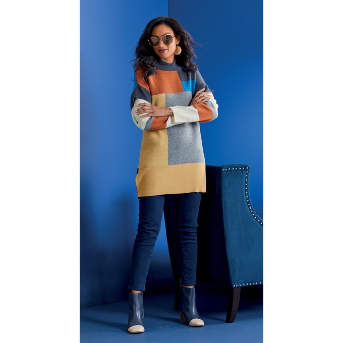 Jessica Colorblock Sweater Tunic, , large