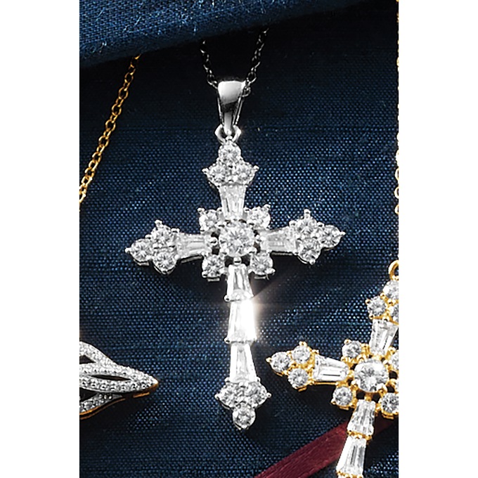 Cubic Zirconia Cross Pendant, , large