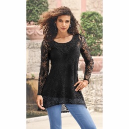 Sofia Lace High-Low Tunic with Appliqu&eacute; Neckline, , large