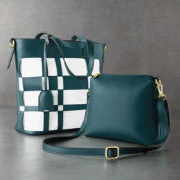 M.C. Handbags 2-Piece Woven Plaid Tote Set, , large