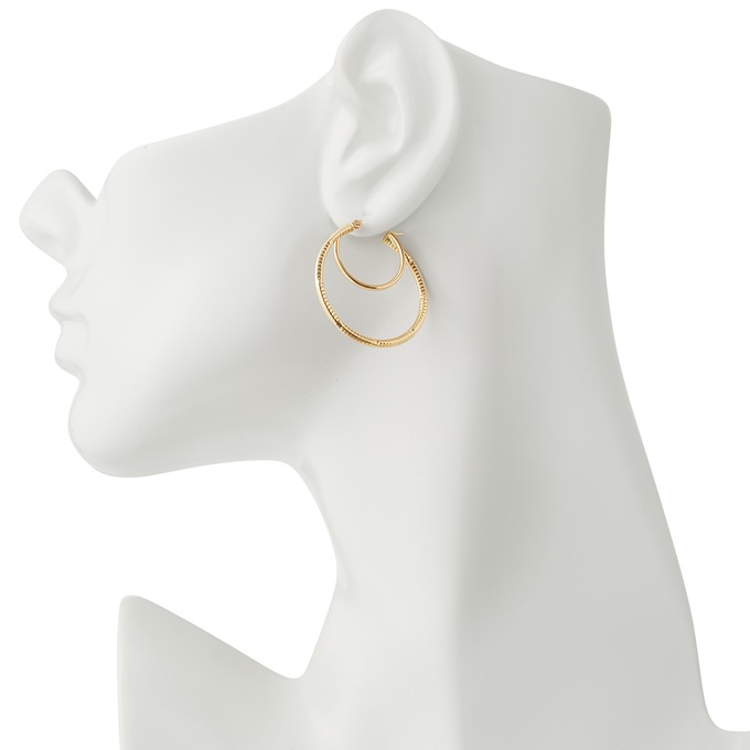 10K Gold Round Double Hoops, , large