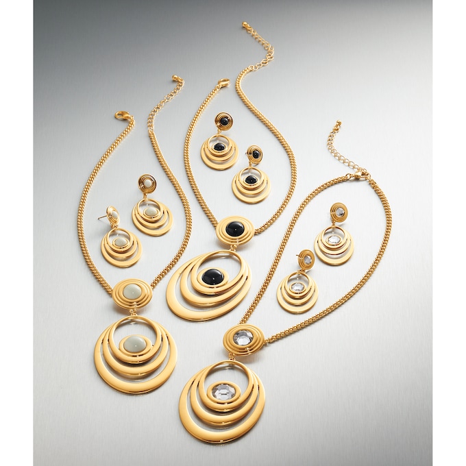 Stone Drop 2-Chain Necklace and Earring Set, , large