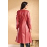 Whitley Faux-Leather Colorblocked A-Line Dress with Flower Brooch, Spicy Red Multi, large