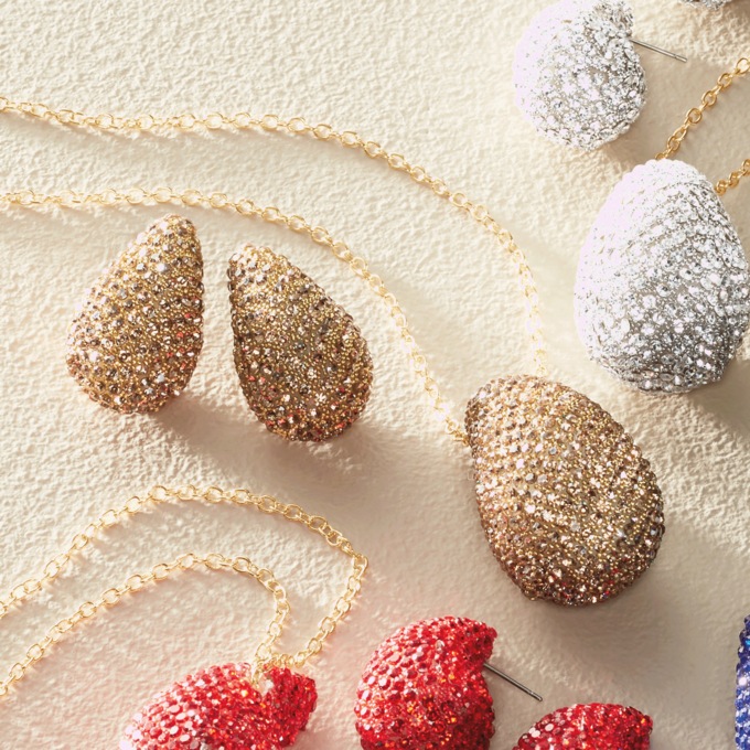 Pav&eacute; Crystal Round/Teardrop Necklace & Earring Set, Topaz, large