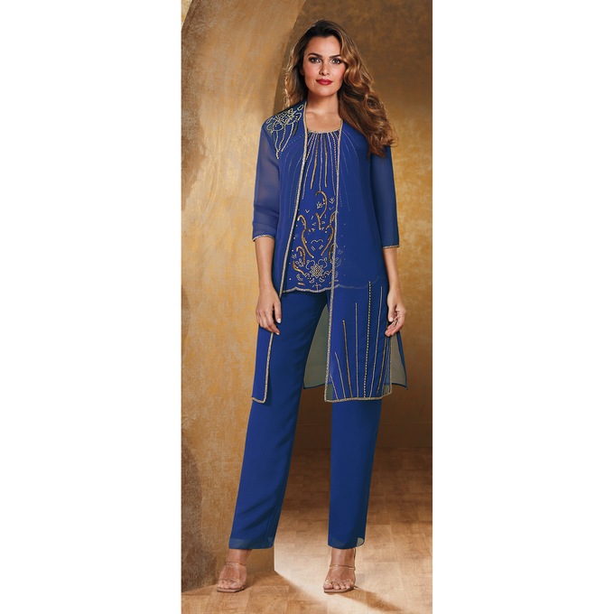 Annette 3-Piece Beaded Pant Set, , large