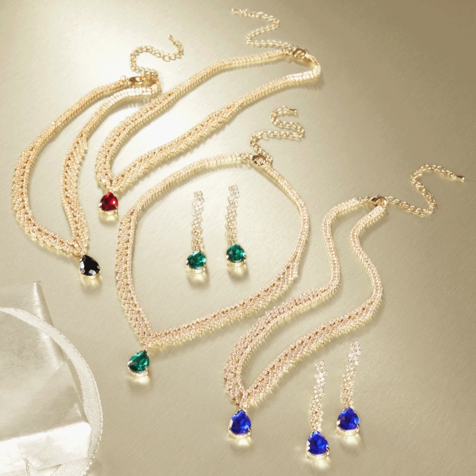 Crystal Pear Necklace and Earring Set, , large