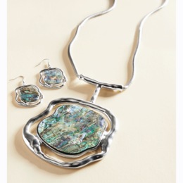 Faux-Shell Frame Necklace &amp; Earring Set, , large