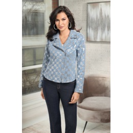 Denim Sequin Moto-Style Jacket for Women with Asymmetrical Zipper, , large