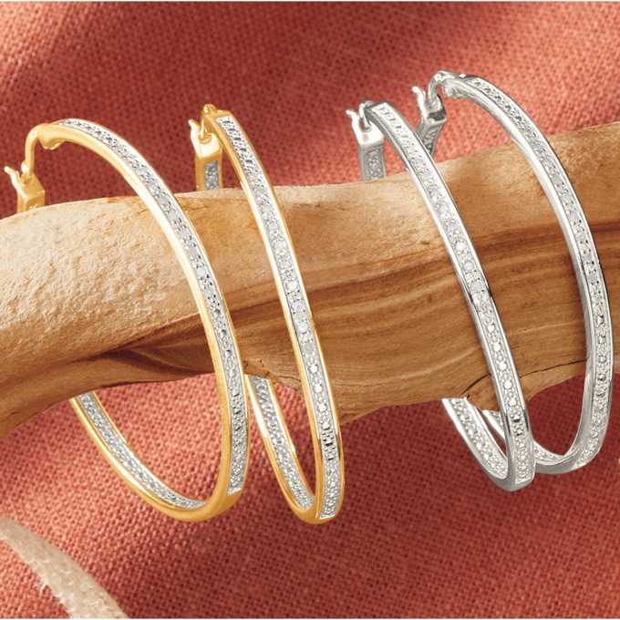 Diamond Round Hoops, , large