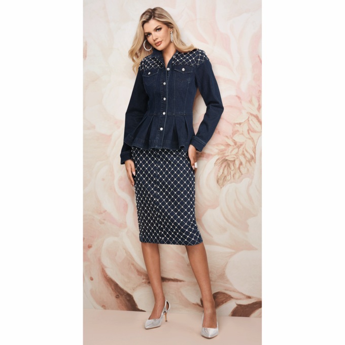 Delyse Denim Skirt Suit, , large