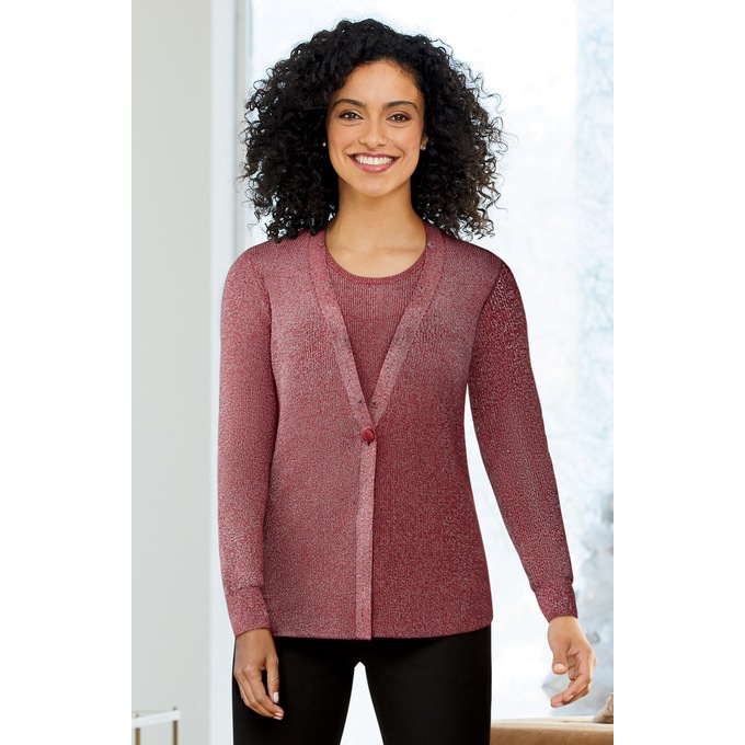 Faux-Fur Collar Twinset Sweater, , large