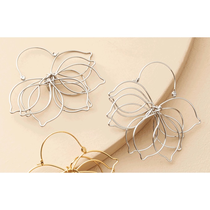 Flower-Shaped Wire Earrings, , large
