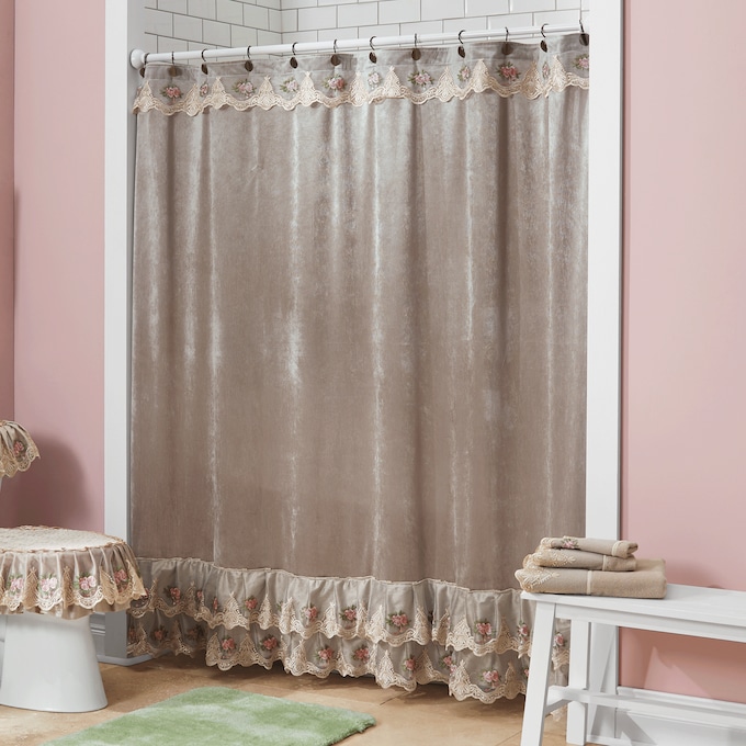 Velvet Ruffle Shower Curtain, , large