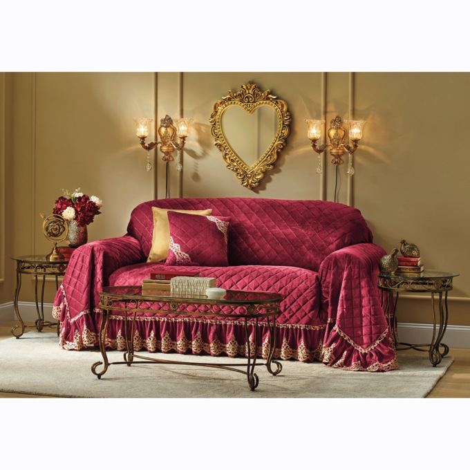 Quilted Velvet Furniture Throw, Cherry, large