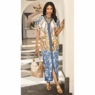 Simona Printed Maxi Dress with V-Neck and Front Slit, , large