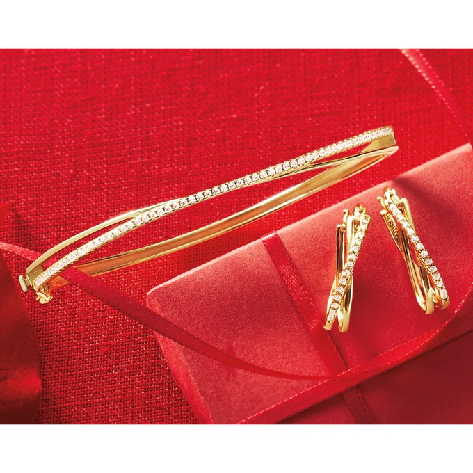 Cubic Zirconia Bangle and Hoop Set, , large