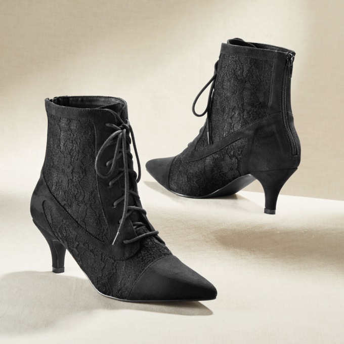 Lace and Faux-Suede Bootie for Women with Back Zip and 2.5" Heel, , large