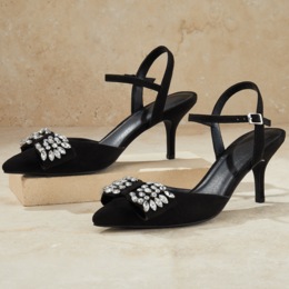 Rhinestone Bow Ankle Strap Heel, , large