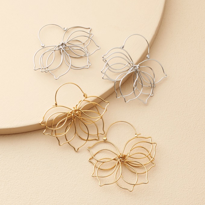 Flower-Shaped Wire Earrings, , large