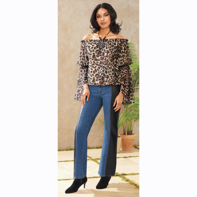 Tessa Faux Leather Trim Jean, , large