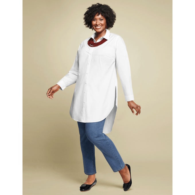 Julie Classic Button-Down Tunic, Crisp White, large