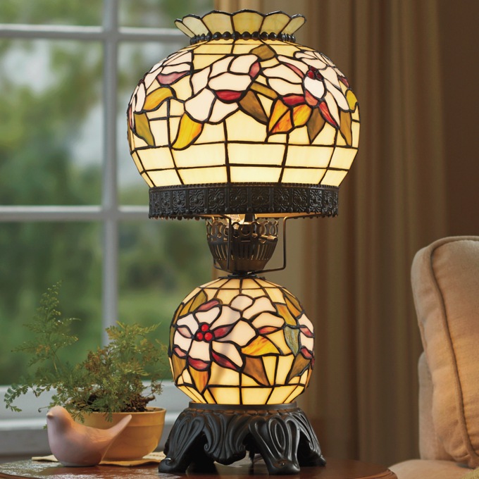 Stained Glass Magnolia Hurricane Lamp, , large