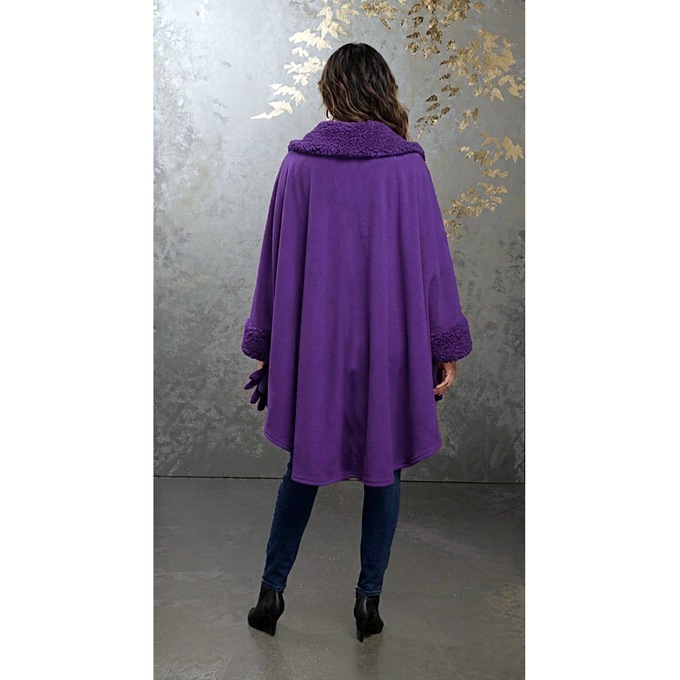 Sherpa-Trimmed Matching Fleece Cape with Gloves, Purple, large