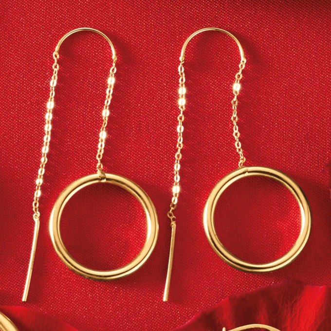 10K Gold Circle/Threader Earrings, , large