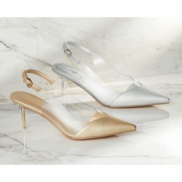 Metallic And Vinyl Slingback for Women with Memory Foam Footbed and 2.75&quot; Stiletto Heel, , large