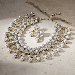 Vintage-Style Faux-Pearl Necklace &amp; Earring Set, , large