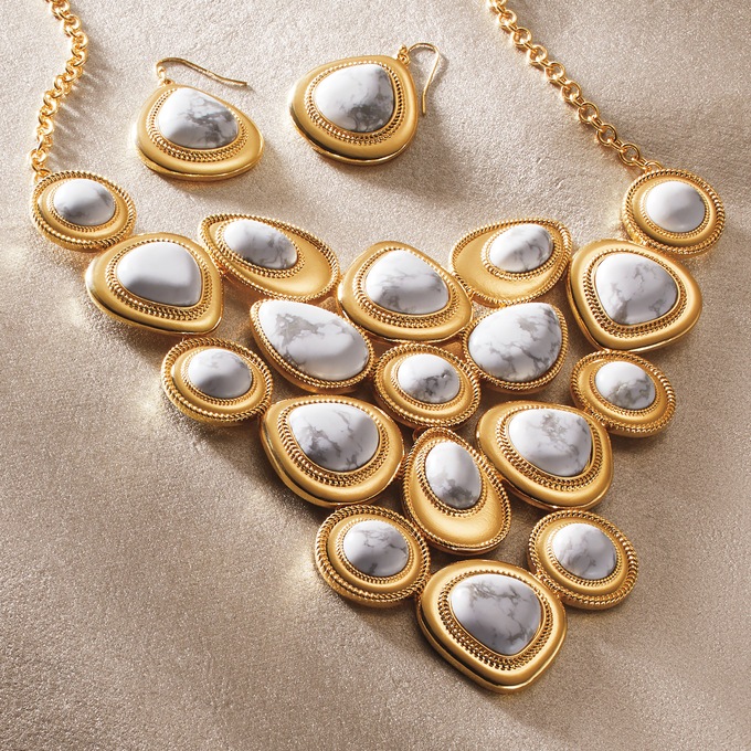 Faux-Stone Bib Necklace & Earring Set, , large