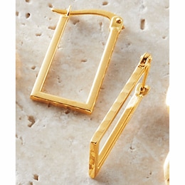 10K Gold Rectangular Diamond-Cut Hoops, , large